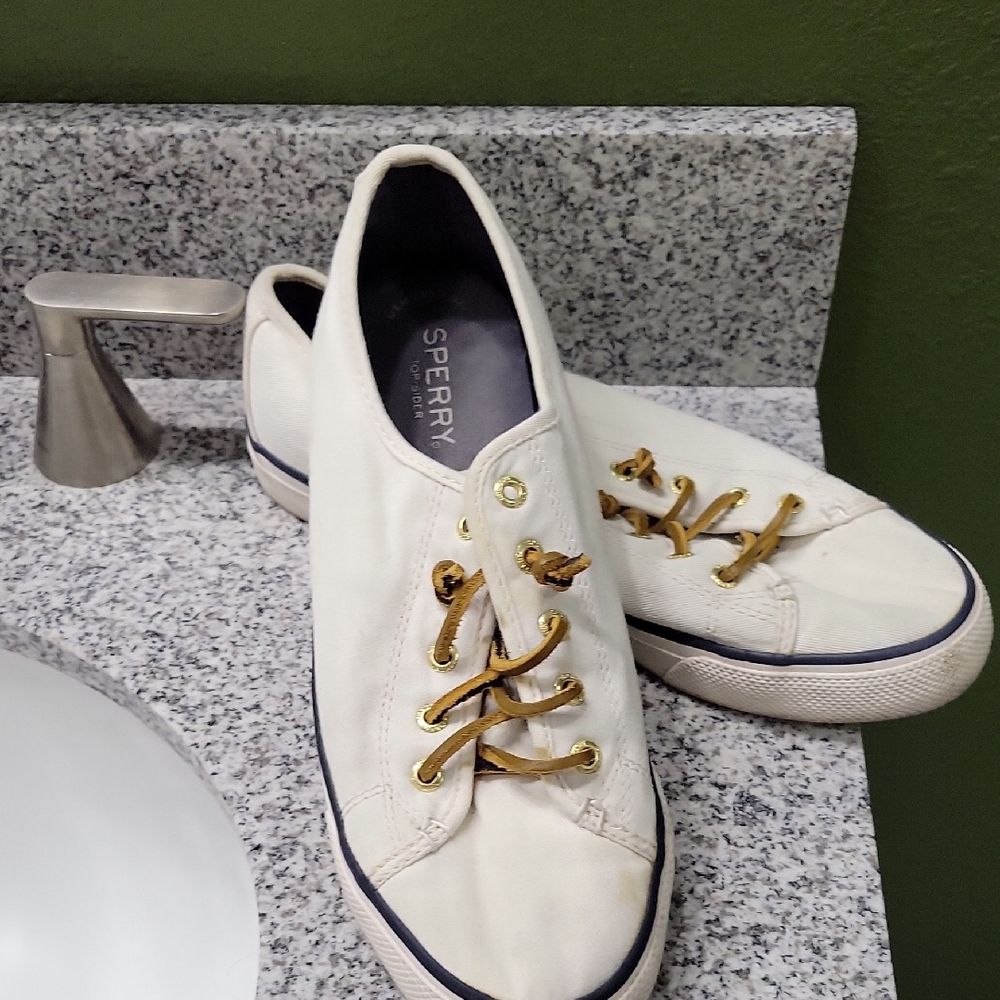 Sperry Women's Cream Sneakers with Gold Accents